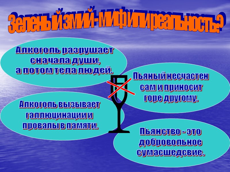Алкоголь разрушает  сначала души, а потом тела людей. Зеленый змий - миф или